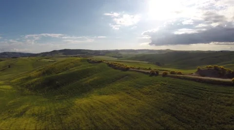 Typical landscape of the Val d'Orcia in Tuscany, Italy. Aerial view Stock Footage 50717519