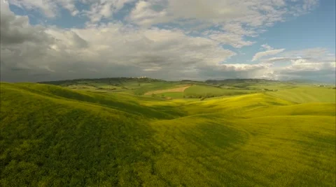 Typical landscape of the Val d'Orcia in Tuscany, Italy. Aerial view Stock Footage 50717524