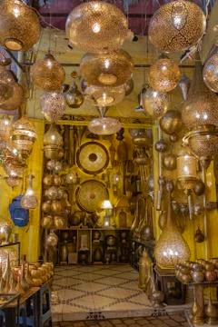 Typical lanterns shop in Marrakech souk Stock Photos