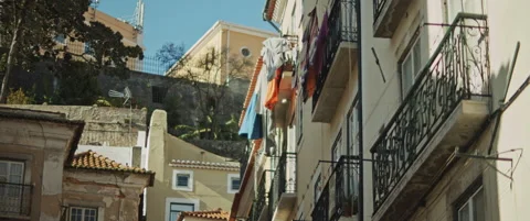 Typical Lisbon district at sunset Stock Footage 151395857