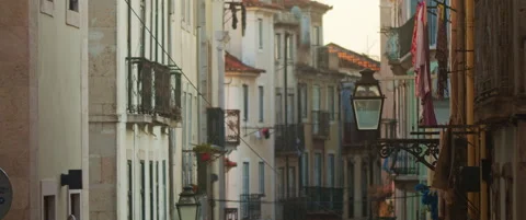 Typical Lisbon street at sunset Stock Footage 151395133