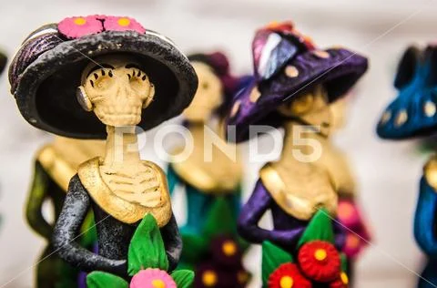Typical Mexican Catrina of Capula, Michoacan Stock Photos