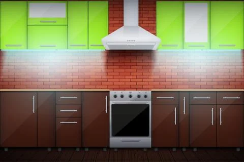 Typical modular kitchen with led light Stock Illustration