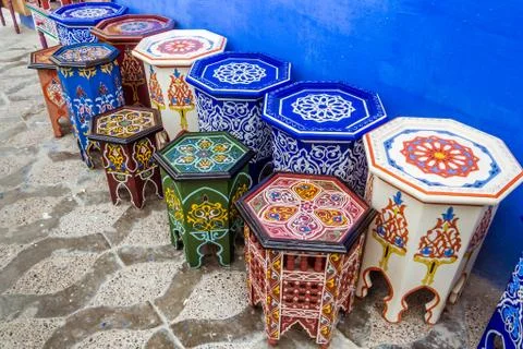 Typical Moroccan stools and tables Stock Photos
