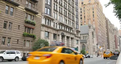 Typical New York City Upper West Side Apartment Row Establishing Shot Stock Footage