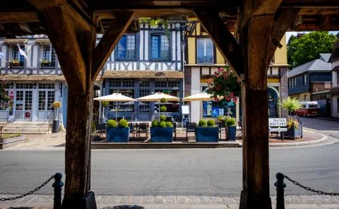 Typical Norman architecture in Lyons-la-Fort, Normandy, France Stock Photos