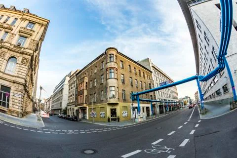 Typical old buildings in Berlin Mitte with blue water pipelines Stock Photos