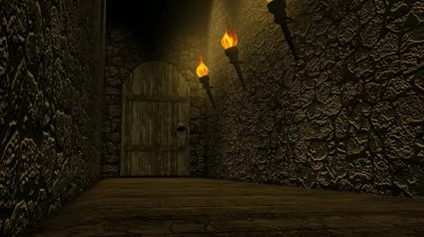 A typical old castle passage way, rough wall, torch lights. 動画素材 11144316