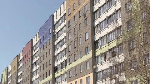 Typical old panel apartment with a lot of windows. Video stock 98442143