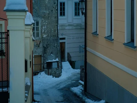 Typical old town narrow streets with church on a hill. Stock-Footage 83422347