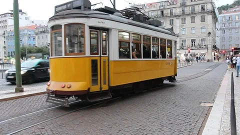 Typical old tram - Lisbon Stock Footage 96180295