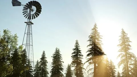 Typical Old Windmill Turbine Stock Illustration