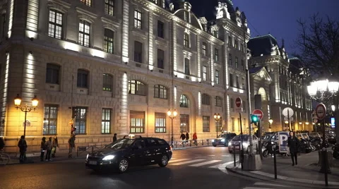 Typical Paris street view in the evening Stock Footage 45095329