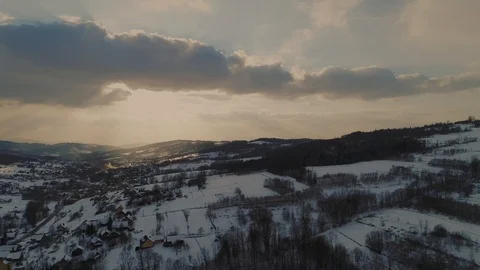 Typical Polish countryside in winter at sunset. Aerial, drone footage. Stock Footage 122247798