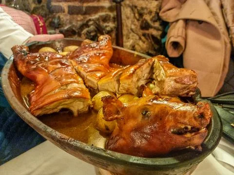 Typical pork dish from Madrid, known as Cochinillo Fotos Stock