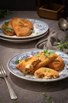 Typical Portuguese appetizer "rissois" or rissoles, meat or shrimp Stock Photos
