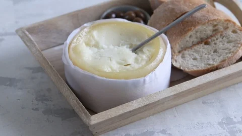 Typical portuguese cheese with bread and olives Stock Footage 105873152