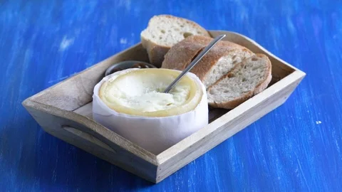 Typical portuguese cheese with bread and olives Stock Footage 105874729