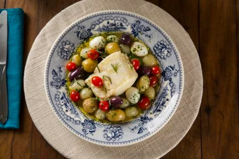 A typical Portuguese dish with codfish called Bacalhau do Porto in a origin.. Foto stock