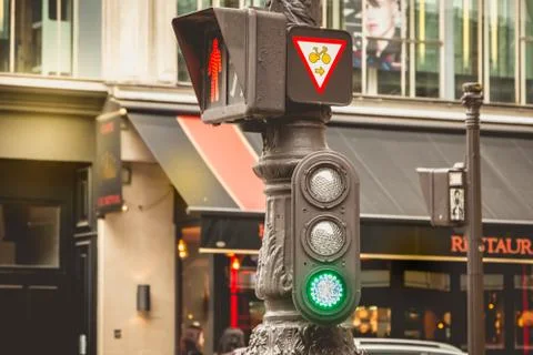 Typical red traffic light in Paris in France Foto stock
