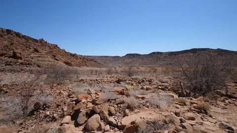 Typical rocky landscape in Twyfelfontein, Namibia, Africa in 4K Stock Footage 91098589