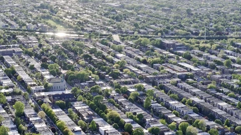 Typical rows of townhouse homes in North America. a suburb of a big city. Stock Footage 310308909