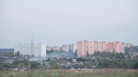 Typical Russian landscape. Small town, agriculture rural landscape with fields Stock Footage 146511761