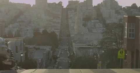 Typical San Francisco view of steep streets in a hill and buildings Stock Footage 150375784