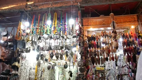 Typical Shop In The Marrakech Souk, Morocco with people Video stock 132341090