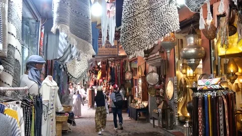 Typical Shop In The Marrakech Souk, Morocco Video stock 132341179