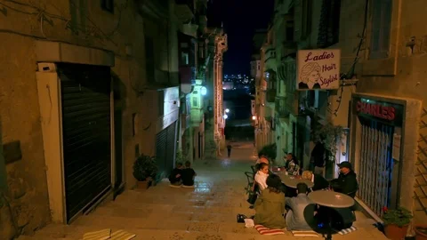A typical small lane at night in Valletta (Malta) Stock Footage 109258934
