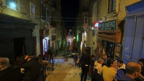 A typical small lane at night in Valletta (Malta) Stock Footage 109562886