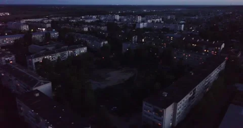 Typical small Russian town at night. City Pokrov. Vladimir region. Russia Видео 145393180