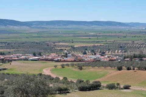 Typical small town in La Mancha, Spain Stock Photos