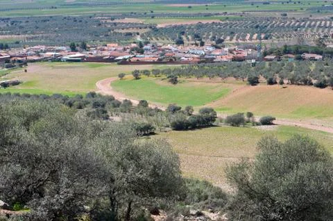 Typical small town in La Mancha, Spain Stock Photos