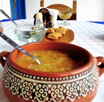 Typical soup-based lunch with vegetables Stock Photos