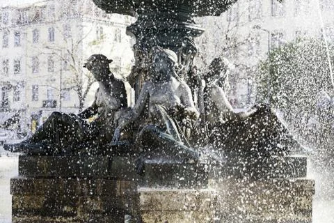 Typical Source of Lisbon, detail of an ancient monument with water, decoratio Stock Photos