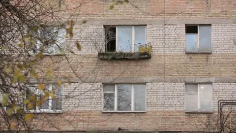 Typical Soviet windows in a typical Soviet house of the late sixties and sev Stock Footage 144046068