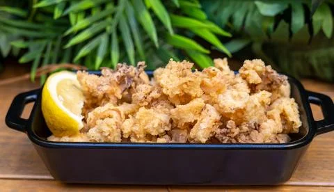 Typical Spanish portion of fried squid Stock Photos