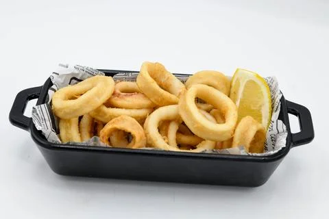 Typical Spanish portion of fried squid Stock Photos