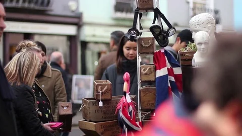 Typical stall of the Portobello Road flea market Stock Footage 85295929