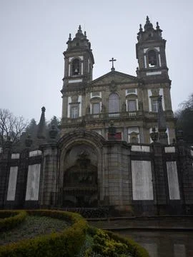 Typical stone grotto with moss and saints, Portugal Stock Photos