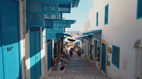 Typical street inside the medieval Sousse medina Tunisia. Stock Footage 296384953