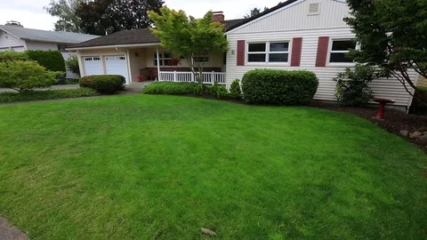 Typical suburb home cloudy day yard Stock Footage 73218767