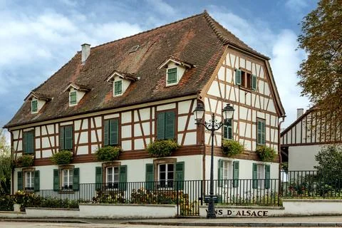 A typical timber framed building found in the Alsace wine region of France Stock Photos