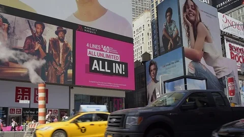 Typical Times Square Traffic on Weekday Morning Stock Footage 74701134