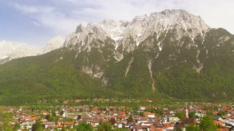 Typical town in the mountains of Germany with high mountain and blue sky. Stock Footage 39144080