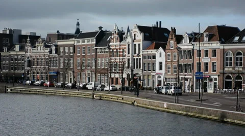 Typical view of Haarlem - small old town in the Netherlands Stock Footage 34623161