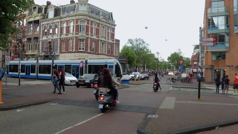 Typical view over the bridges and canals in the canal belt of Amsterdam Stock Footage 78067540