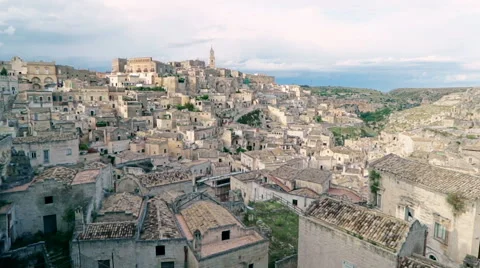 Typical  view  of stones (Sassi di Matera) and church of Matera Video stock 68191393